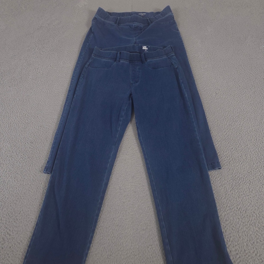 LOT OF 2 Lands' End Jeans Womens M Petite Starfish Mid Rise Knit Denim Legging